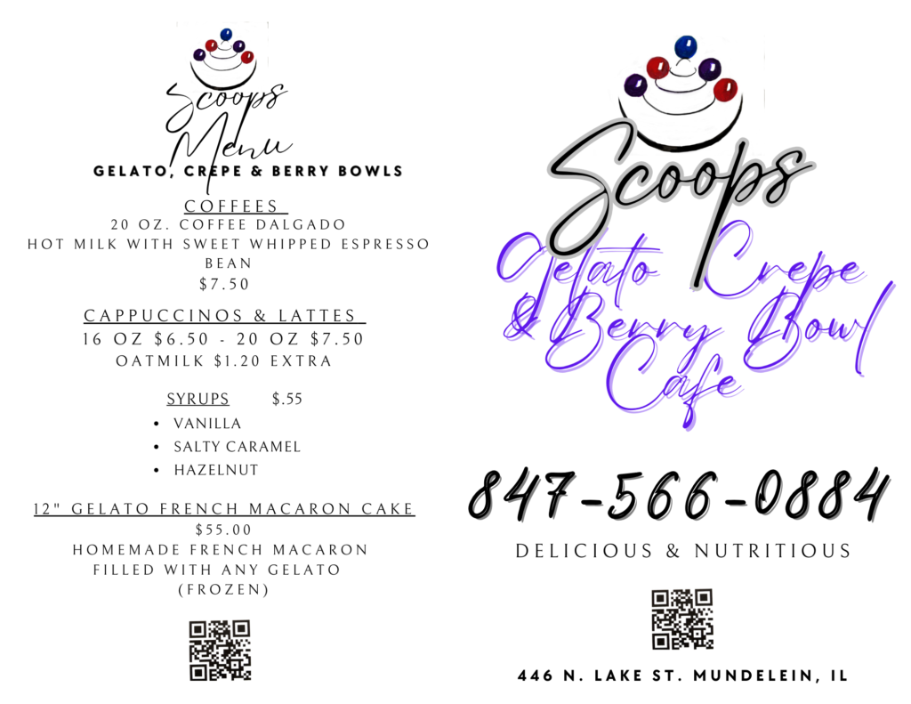 Scoops Cafe' Menu