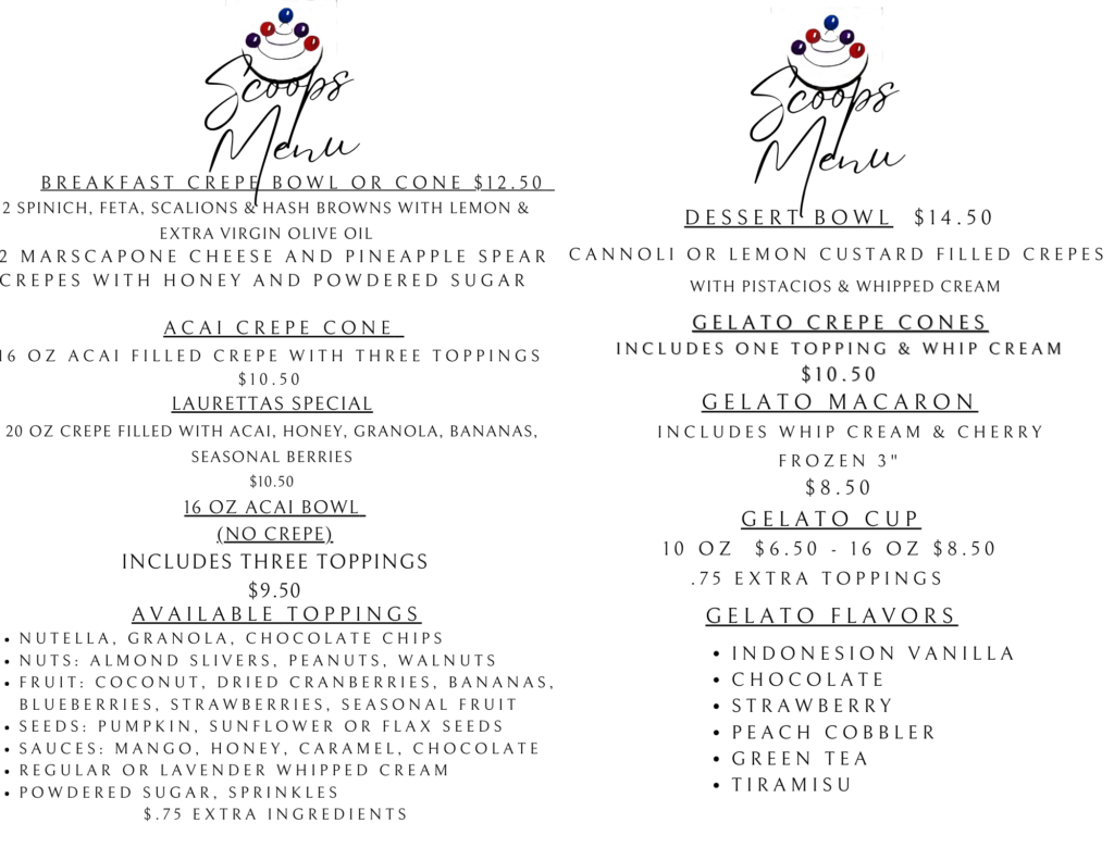 Menu Preview for Scoops Cafe, Mundelein